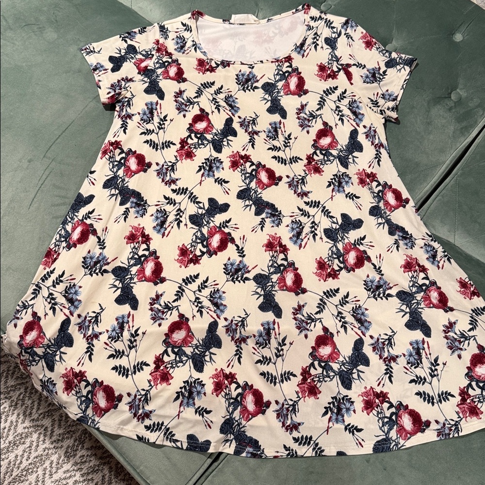 Peach Love California Floral Dress with Red and Blue Hues